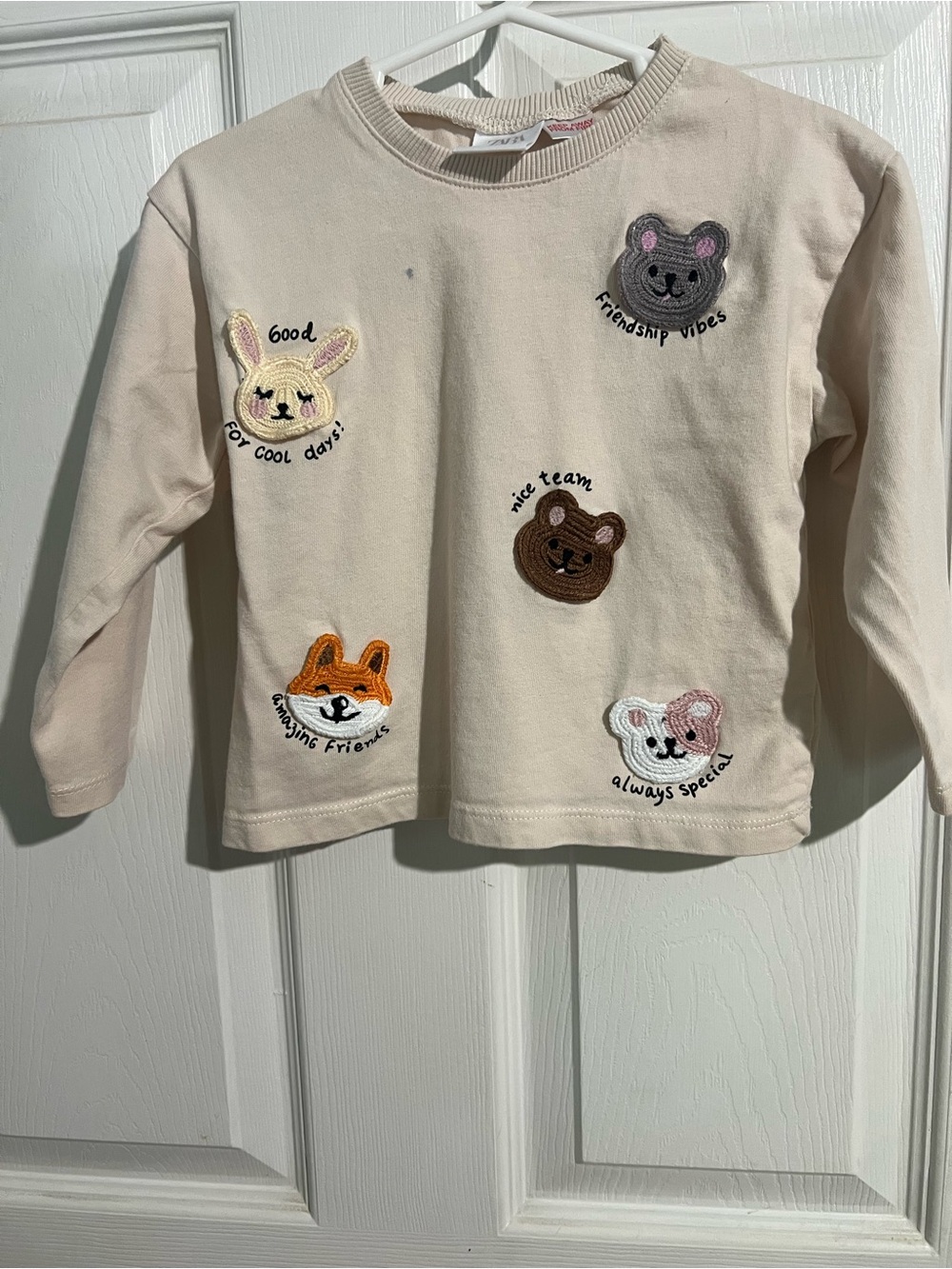Zara Cream Sweatshirt with Colorful Animal Patches